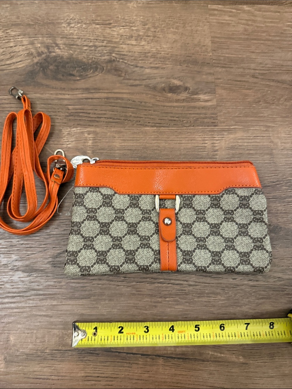 Orange Trim Canvas vegan Crossbody Clutch multi zip